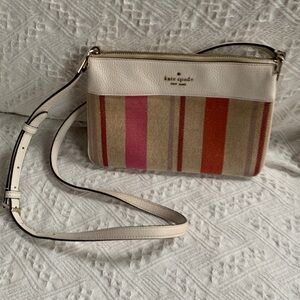 Kate Spade Leila Triple Gusset Canvas & Pebbled Leather Crossbody Bag